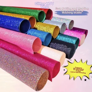 Glitter Heat Transfer Vinyl HTV – Película Decorativa Elástica para Ropa y Camisetas DIY