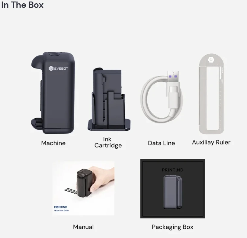 EVEBOT PRINTIND Impresora de inyección de tinta industrial portátil Mini impresora inteligente inalámbrica Bluetooth Tinta de secado rápido (tinta permanente) - Imagen 33