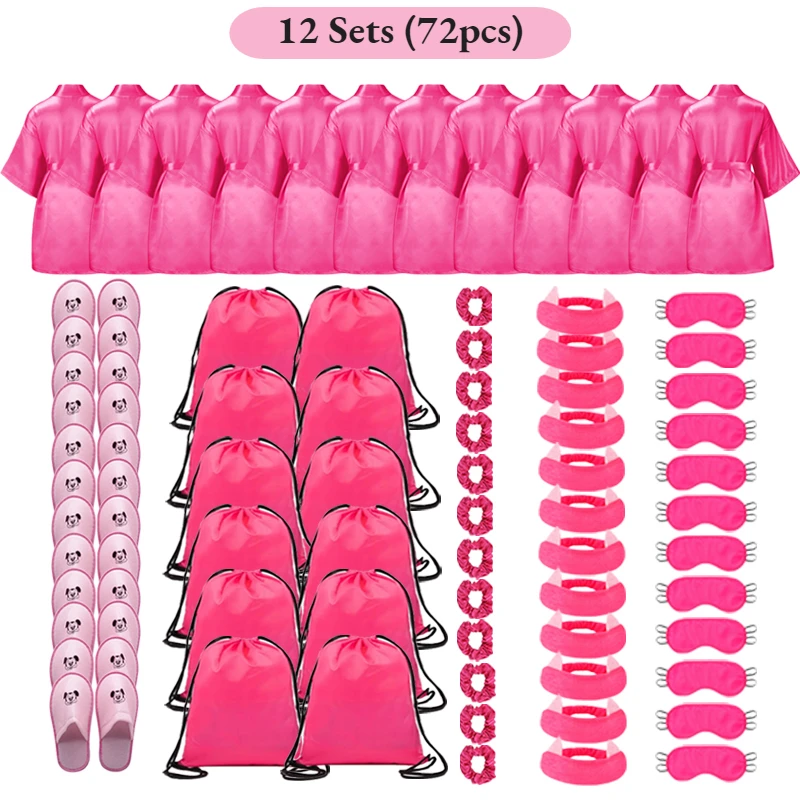 72/6pc Kids Satin Robes Spa Party for Girls DIY Slumber Kimono Robe Sleepover Party Favors with Gift Bags Slippers for Birthday - Imagen 10