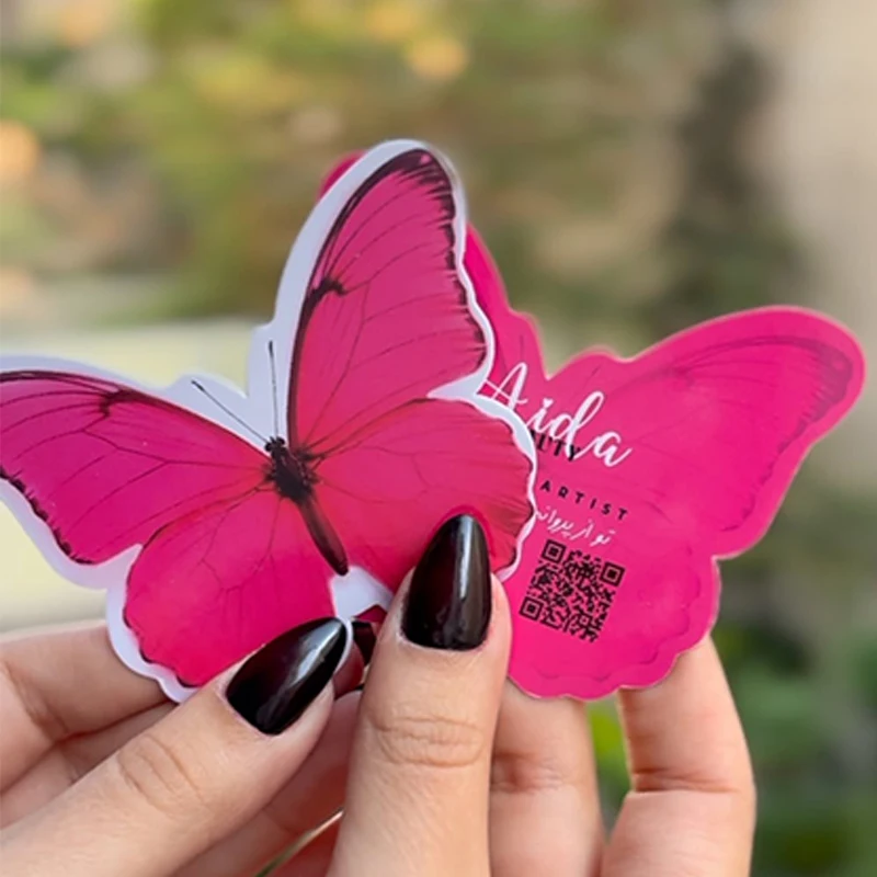Tarjetas de presentación personalizadas con forma de mariposa, folletos creativos, diseño gratuito, impresión de folletos plegables con efecto espejo, estrategia publicitaria para pequeñas empresas - Imagen 17