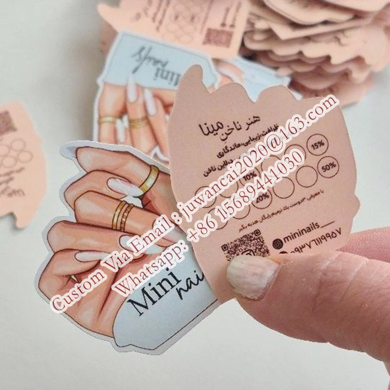 Tarjetas de visita personalizadas con corte especial para salón de belleza, tarjetas de fidelización con código QR, tarjetas de descuento, tarjetas promocionales, folletos con logotipo - Imagen 8