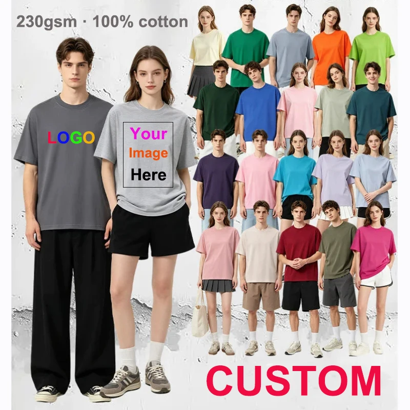 Camisetas Personalizadas para Hombre, 230 GSM, 100% Algodón, Camisetas Sólidas para Mujer, Ropa de Trabajo en Equipo, Impresión Personalizada de Imágenes, Fotos, Texto, Logotipo, Camiseta DIY - Imagen 40
