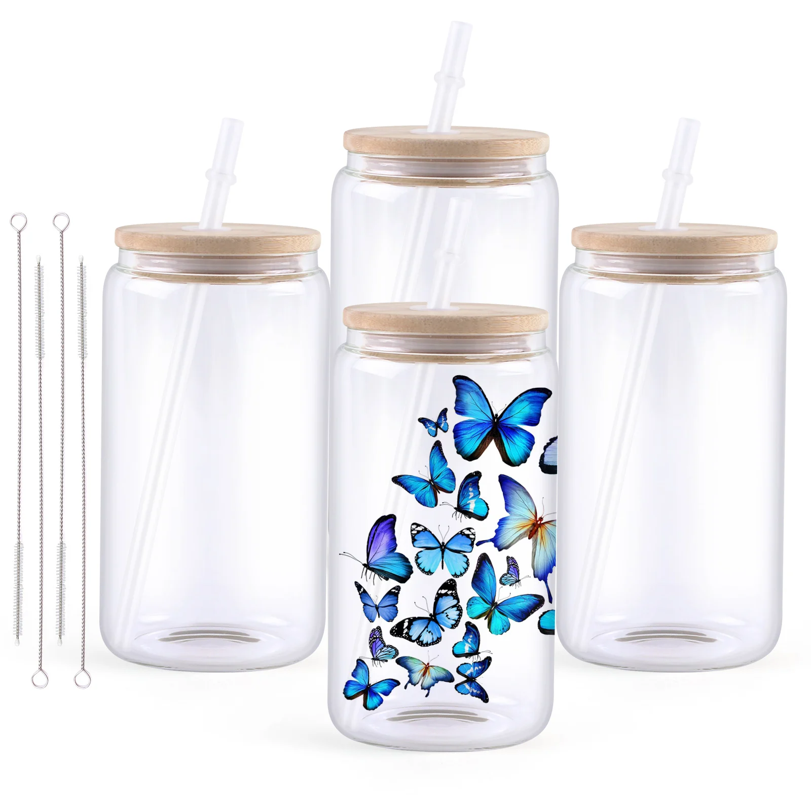 HTVRONT 8/4 Pack 16OZ Clear/Frosted Glass Sublimation Tumblers with Bamboo Lid Sublimate Tumbler Blanks DIY for Iced Coffee Cups - Imagen 18