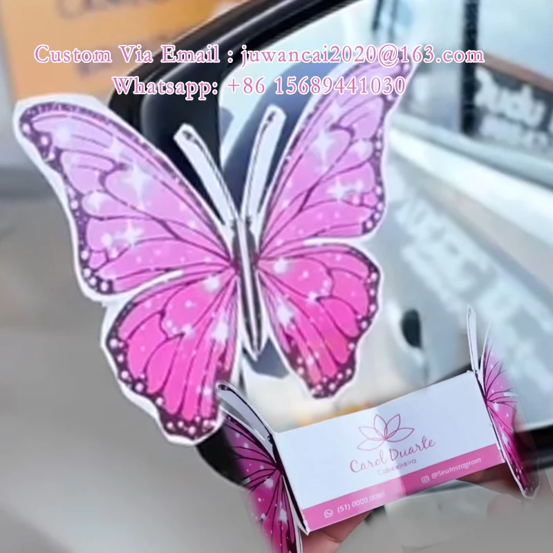 Tarjetas de presentación personalizadas con forma de mariposa, folletos creativos, diseño gratuito, impresión de folletos plegables con efecto espejo, estrategia publicitaria para pequeñas empresas - Imagen 3