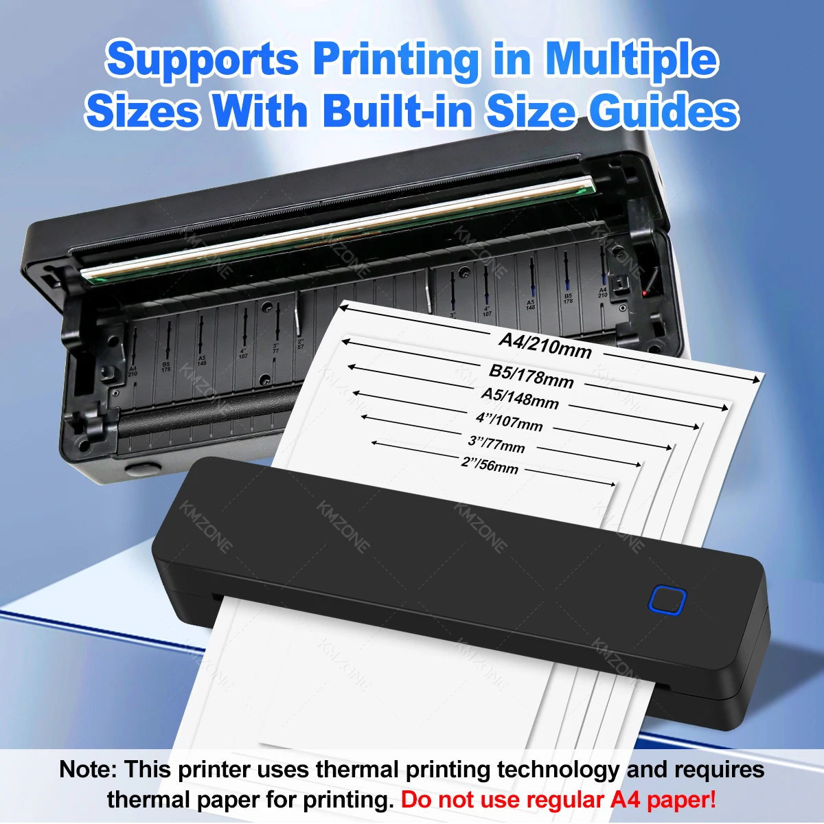 Impresora térmica Bluetooth A4 compatible con tamaños 2 “/3”/4"/A4 Dispositivo de impresión inalámbrico portátil Ideal para viajes Papel térmico A4 - Imagen 13