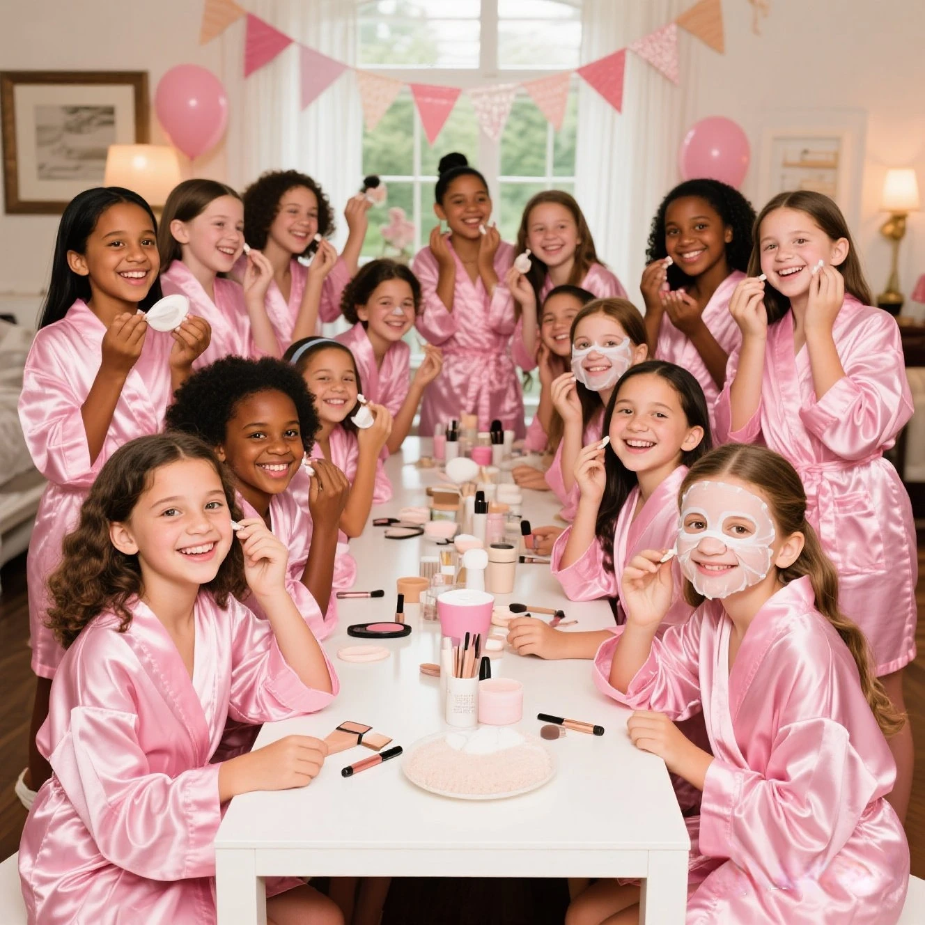 72/6pc Kids Satin Robes Spa Party for Girls DIY Slumber Kimono Robe Sleepover Party Favors with Gift Bags Slippers for Birthday - Imagen 3