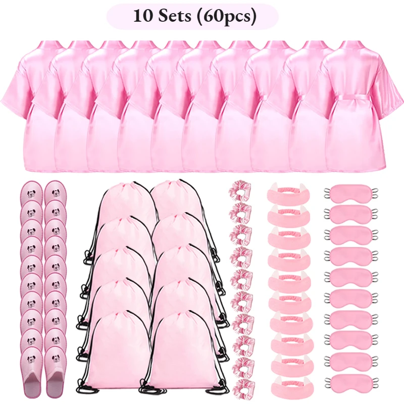 72/6pc Kids Satin Robes Spa Party for Girls DIY Slumber Kimono Robe Sleepover Party Favors with Gift Bags Slippers for Birthday - Imagen 11