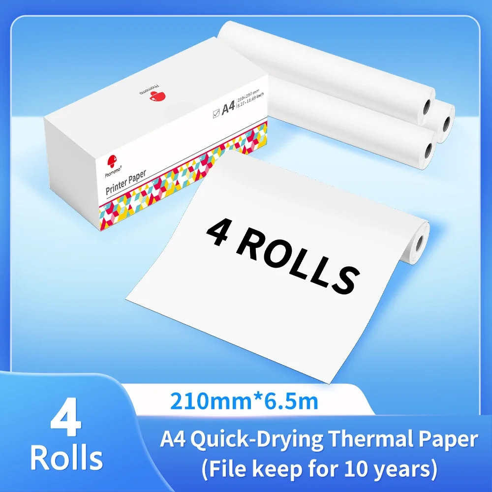 Phomemo-papel térmico para impresora, papel térmico continuo de secado rápido, tamaño de letra A4, M08F, M832, M834, M835, 50/80/110mm - Imagen 9