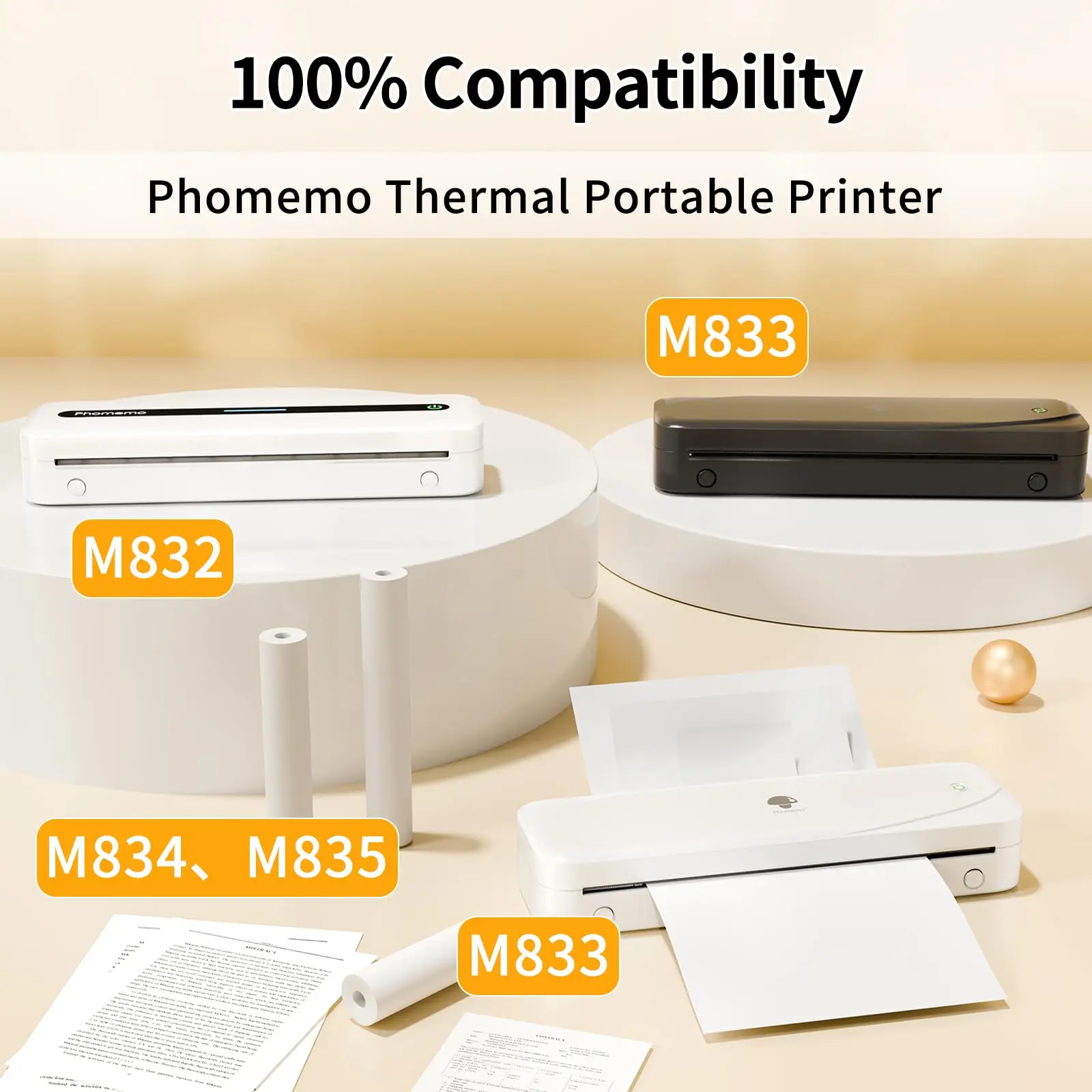 Phomemo-papel térmico para impresora, papel térmico continuo de secado rápido, tamaño de letra A4, M08F, M832, M834, M835, 50/80/110mm - Imagen 5