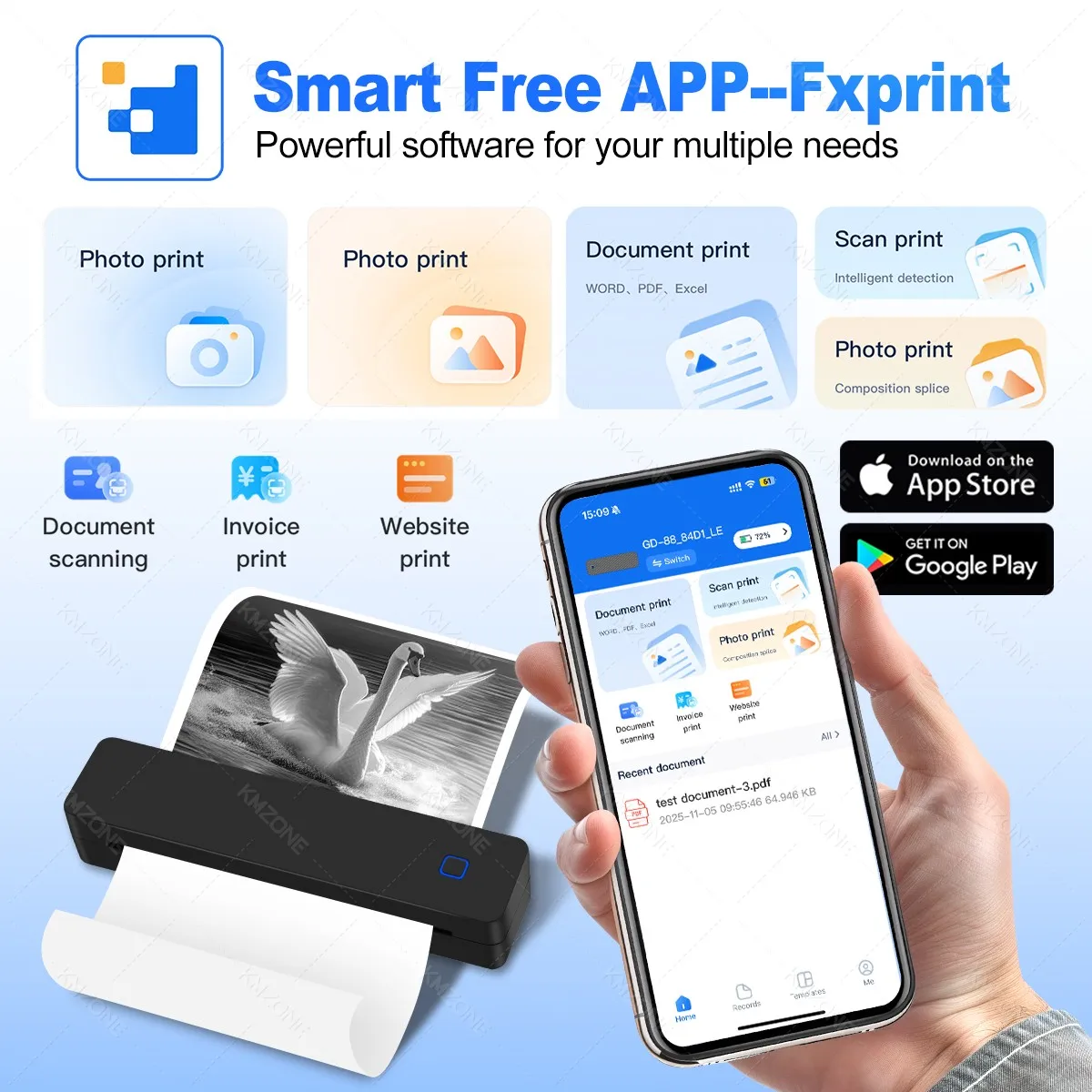 Impresora térmica Bluetooth A4 compatible con tamaños 2 “/3”/4"/A4 Dispositivo de impresión inalámbrico portátil Ideal para viajes Papel térmico A4 - Imagen 3