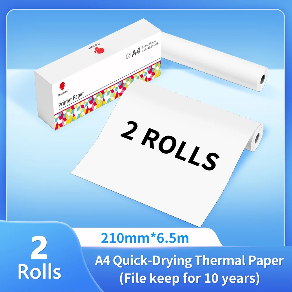 Phomemo-papel térmico para impresora, papel térmico continuo de secado rápido, tamaño de letra A4, M08F, M832, M834, M835, 50/80/110mm - Imagen 8