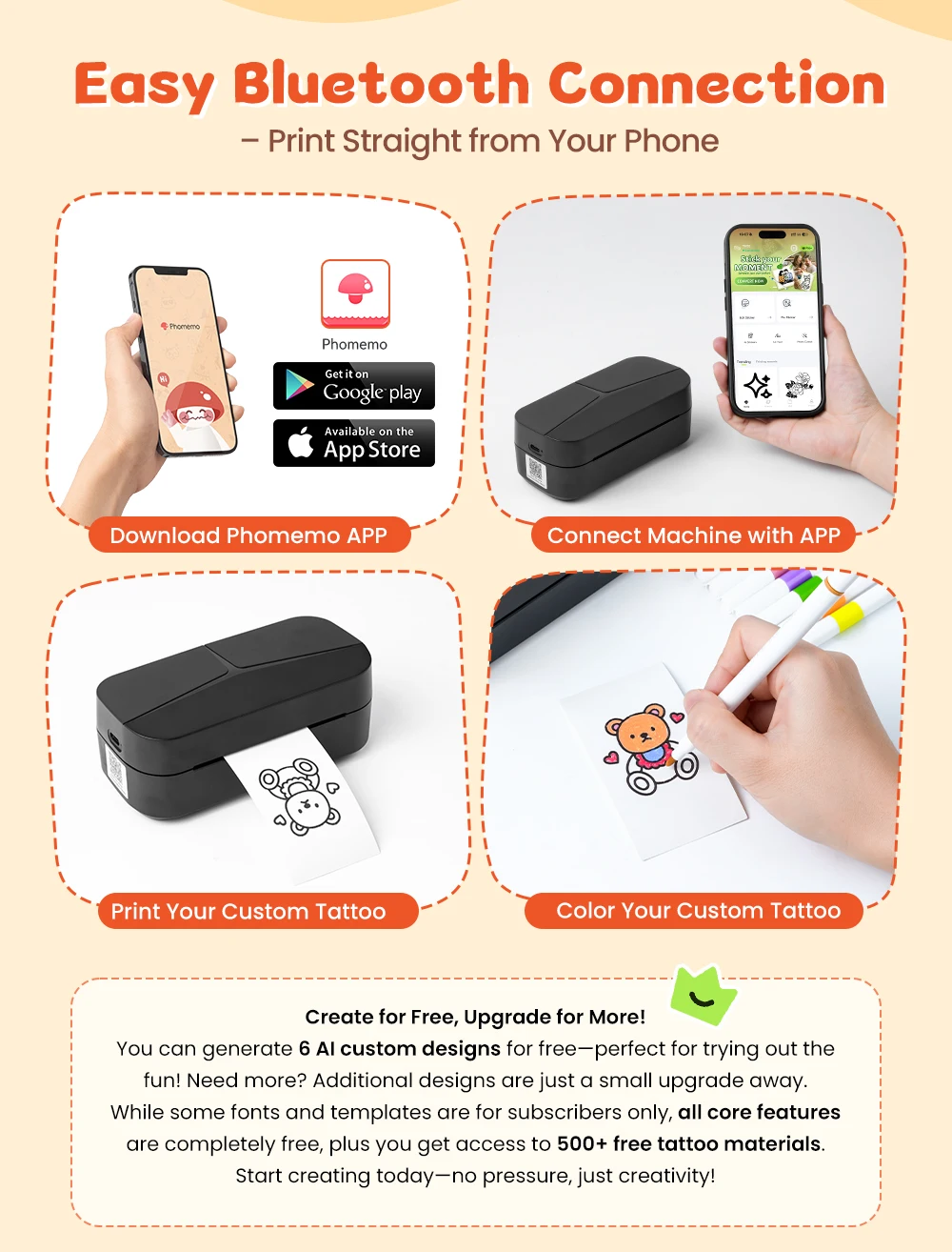 Phomemo TK32, Máquina de Tatuajes Temporales, Impresora Térmica Bluetooth, Kit de Tatuajes Personalizados con Marcadores y Papel para Niños y Adultos - Imagen 11