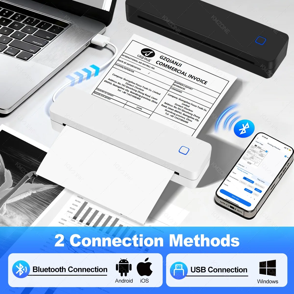 Impresora térmica Bluetooth A4 compatible con tamaños 2 “/3”/4"/A4 Dispositivo de impresión inalámbrico portátil Ideal para viajes Papel térmico A4 - Imagen 2