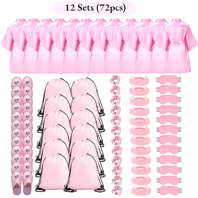 72/6pc Kids Satin Robes Spa Party for Girls DIY Slumber Kimono Robe Sleepover Party Favors with Gift Bags Slippers for Birthday - Imagen 7
