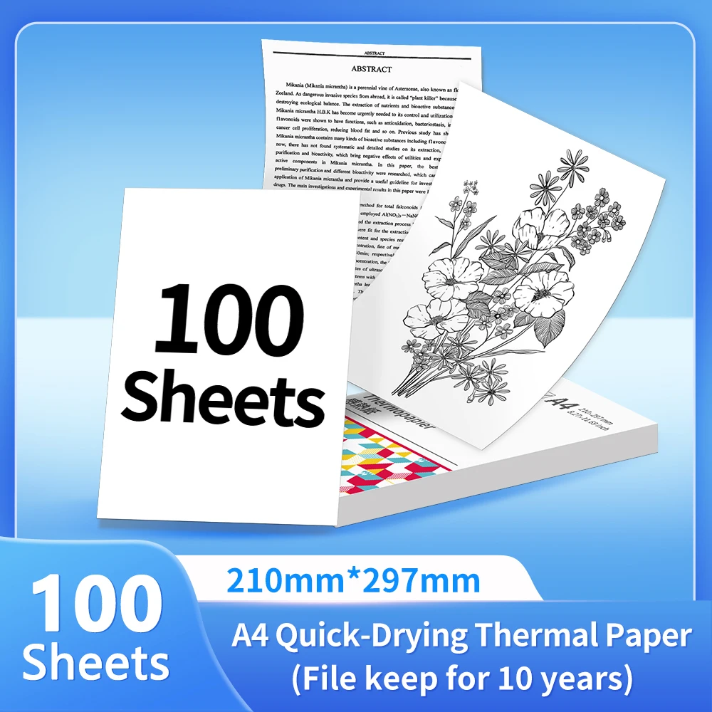 Phomemo-papel térmico para impresora, papel térmico continuo de secado rápido, tamaño de letra A4, M08F, M832, M834, M835, 50/80/110mm - Imagen 12