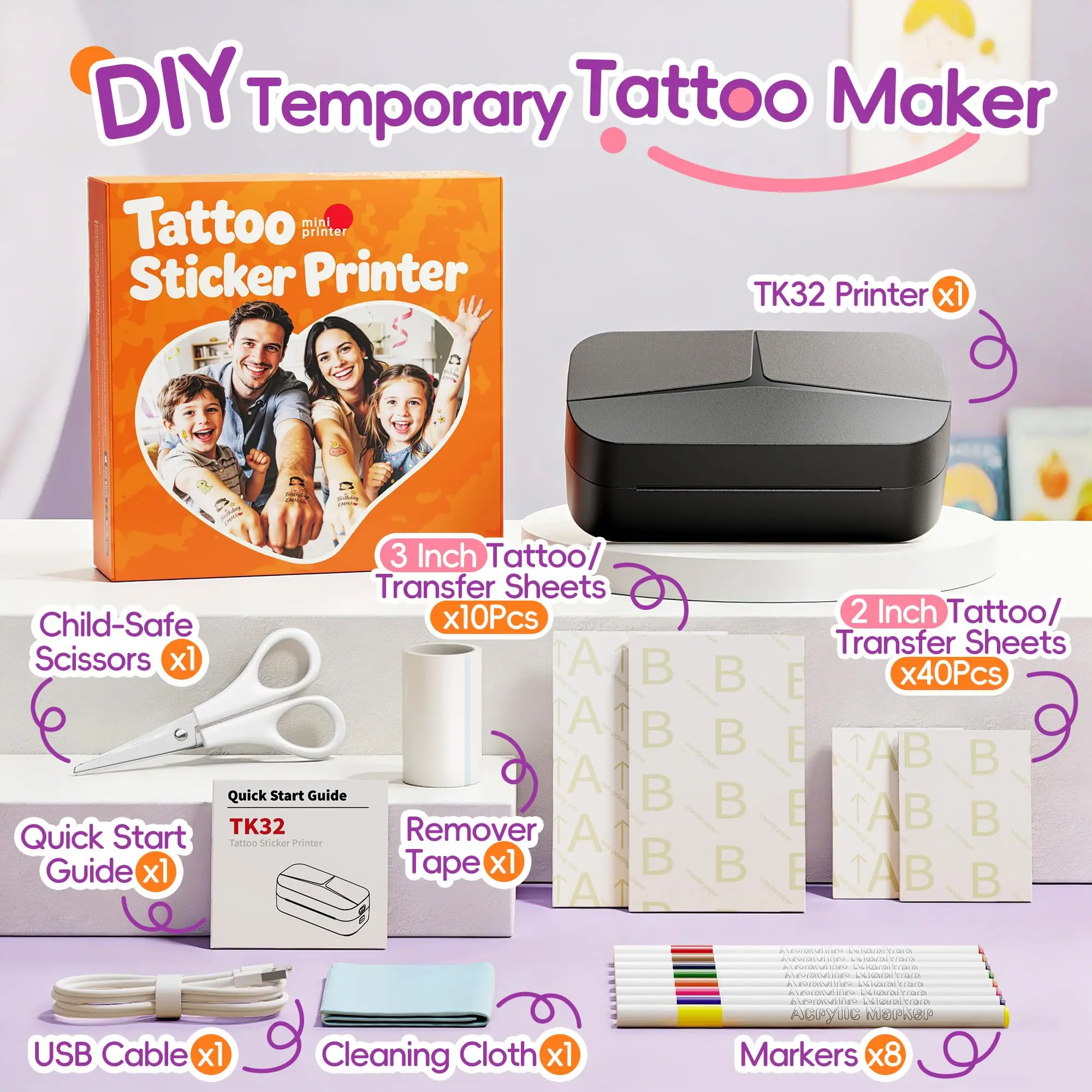 Phomemo TK32, Máquina de Tatuajes Temporales, Impresora Térmica Bluetooth, Kit de Tatuajes Personalizados con Marcadores y Papel para Niños y Adultos - Imagen 8