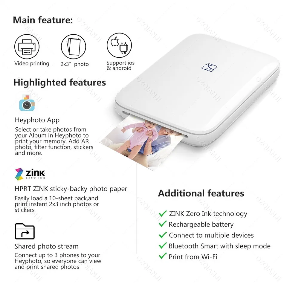 Impresora de bolsillo móvil Mni portátil HPRT MT53, impresora fotográfica inalámbrica BT con tecnología Zink, impresora fotográfica en Color de 2x3 pulgadas - Imagen 6