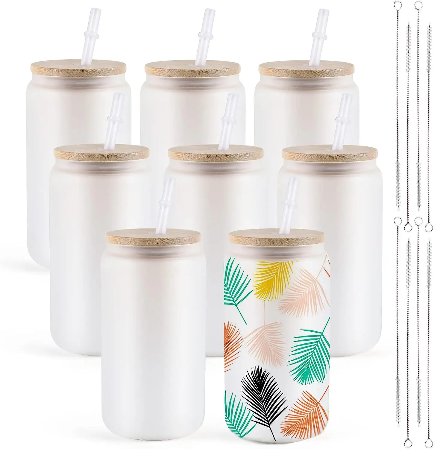 HTVRONT 8/4 Pack 16OZ Clear/Frosted Glass Sublimation Tumblers with Bamboo Lid Sublimate Tumbler Blanks DIY for Iced Coffee Cups - Imagen 12