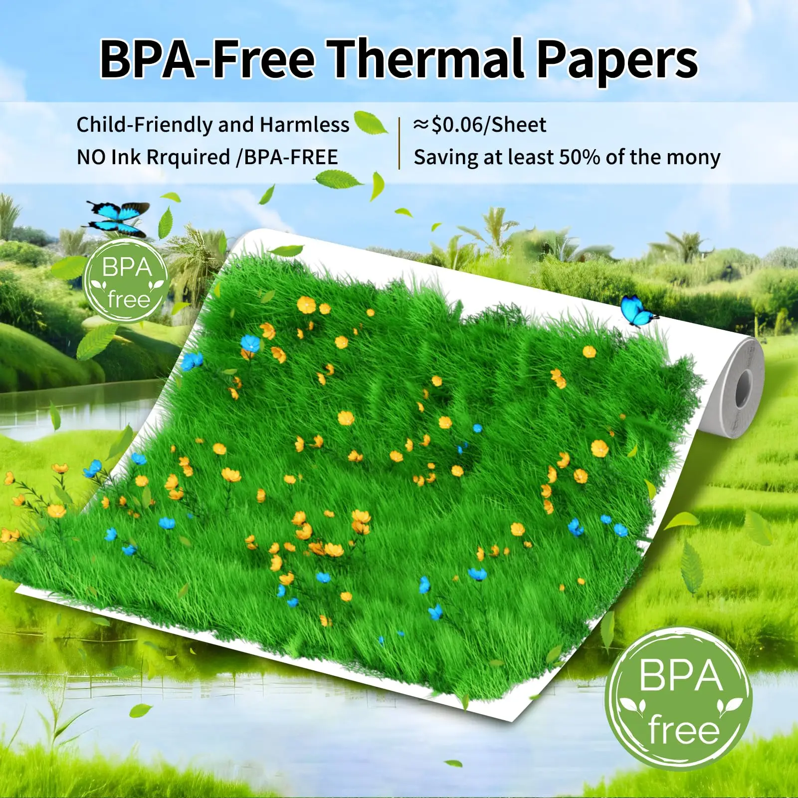 Phomemo-papel térmico para impresora, papel térmico continuo de secado rápido, tamaño de letra A4, M08F, M832, M834, M835, 50/80/110mm - Imagen 3