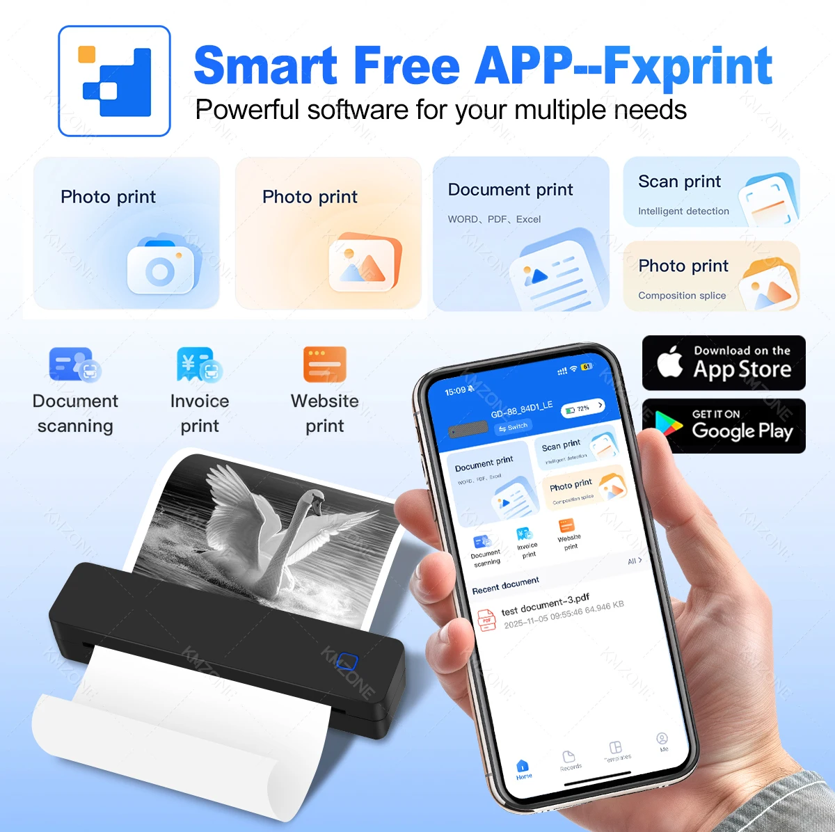 Impresora térmica Bluetooth A4 compatible con tamaños 2 “/3”/4"/A4 Dispositivo de impresión inalámbrico portátil Ideal para viajes Papel térmico A4 - Imagen 14