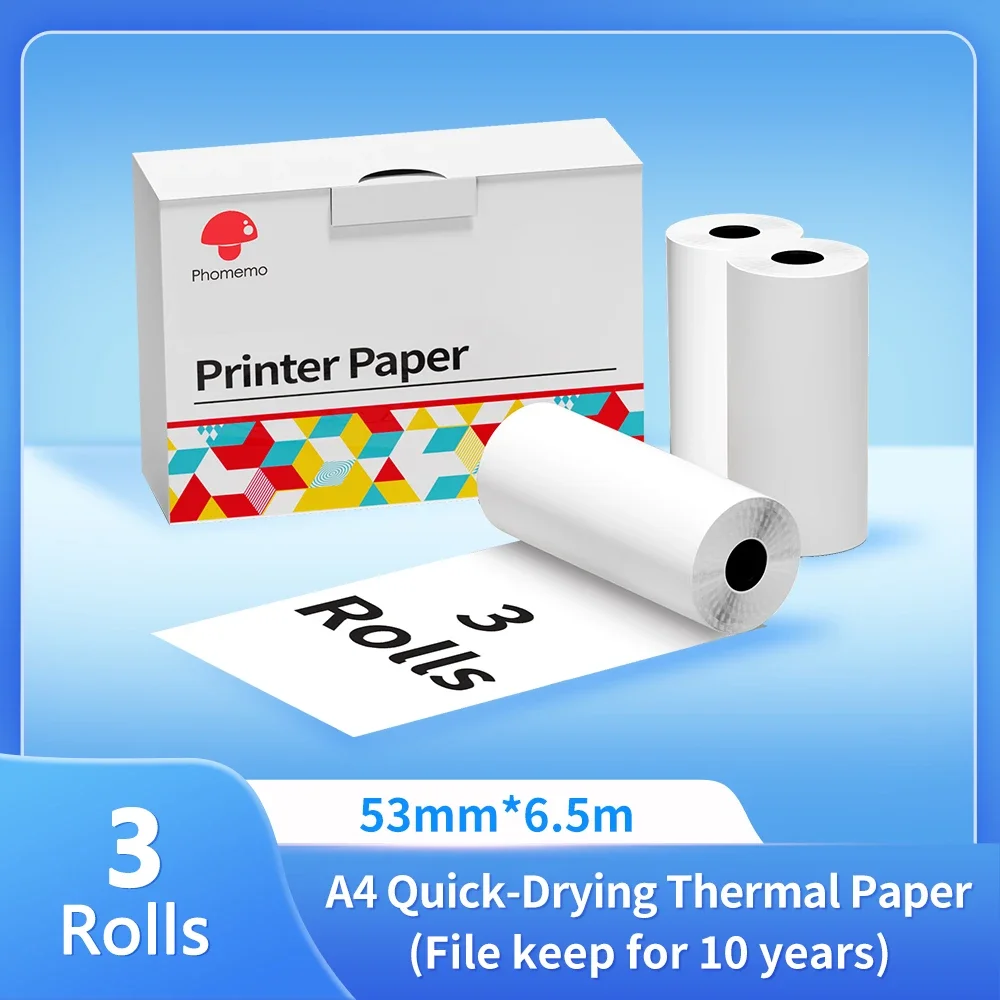 Phomemo-papel térmico para impresora, papel térmico continuo de secado rápido, tamaño de letra A4, M08F, M832, M834, M835, 50/80/110mm - Imagen 14