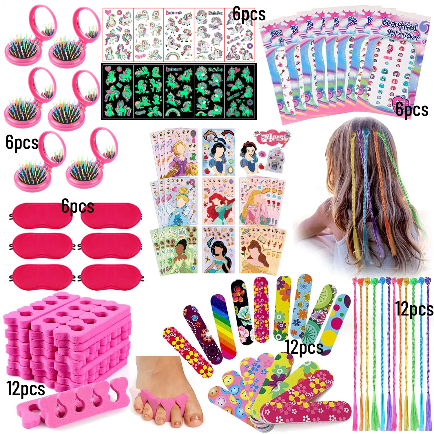 72/6pc Kids Satin Robes Spa Party for Girls DIY Slumber Kimono Robe Sleepover Party Favors with Gift Bags Slippers for Birthday - Imagen 16