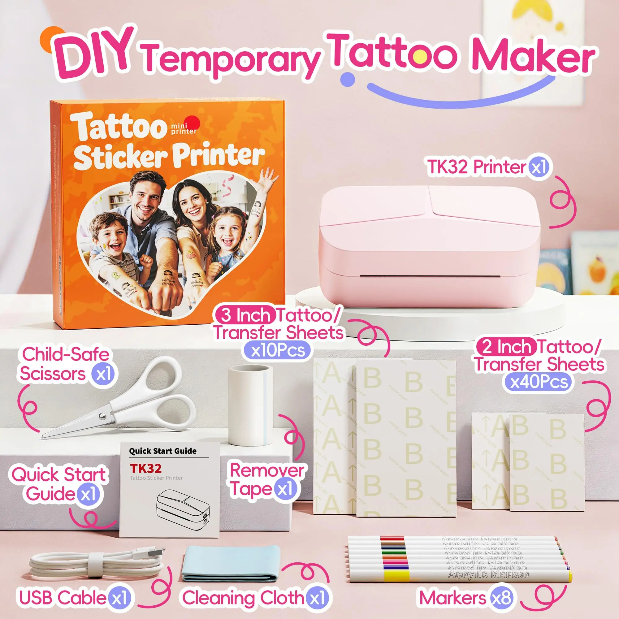 Phomemo TK32, Máquina de Tatuajes Temporales, Impresora Térmica Bluetooth, Kit de Tatuajes Personalizados con Marcadores y Papel para Niños y Adultos - Imagen 7