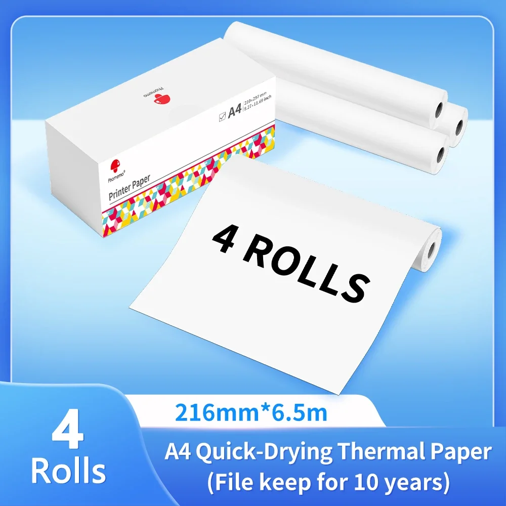 Phomemo-papel térmico para impresora, papel térmico continuo de secado rápido, tamaño de letra A4, M08F, M832, M834, M835, 50/80/110mm - Imagen 11