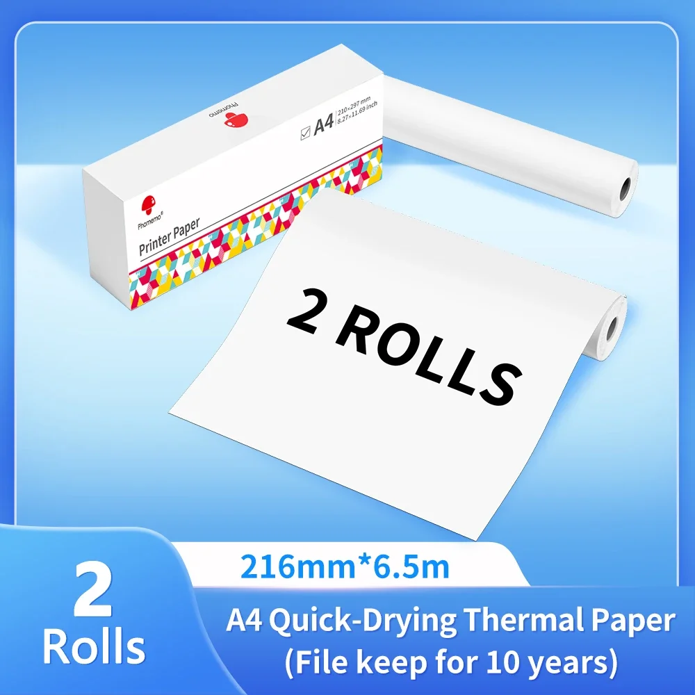 Phomemo-papel térmico para impresora, papel térmico continuo de secado rápido, tamaño de letra A4, M08F, M832, M834, M835, 50/80/110mm - Imagen 10