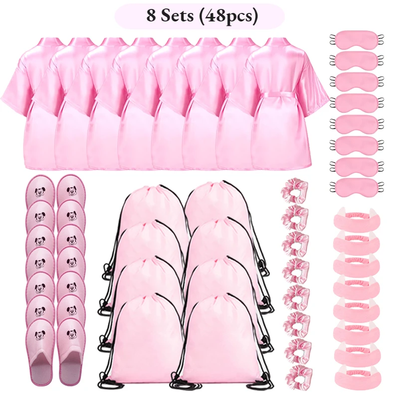 72/6pc Kids Satin Robes Spa Party for Girls DIY Slumber Kimono Robe Sleepover Party Favors with Gift Bags Slippers for Birthday - Imagen 8