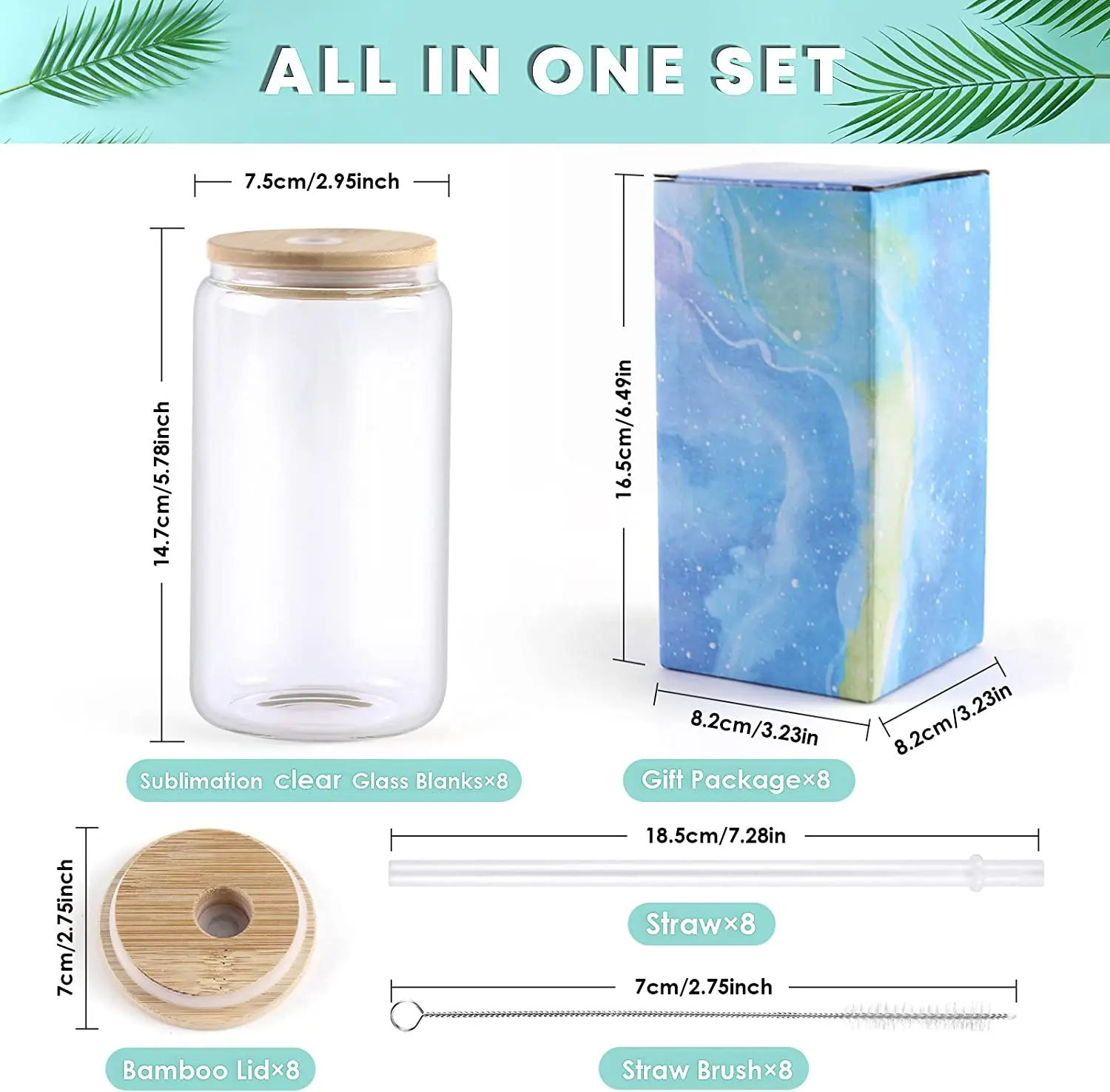 HTVRONT 8/4 Pack 16OZ Clear/Frosted Glass Sublimation Tumblers with Bamboo Lid Sublimate Tumbler Blanks DIY for Iced Coffee Cups - Imagen 6