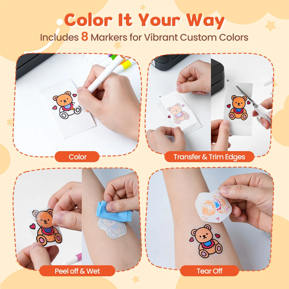 Phomemo TK32, Máquina de Tatuajes Temporales, Impresora Térmica Bluetooth, Kit de Tatuajes Personalizados con Marcadores y Papel para Niños y Adultos - Imagen 4