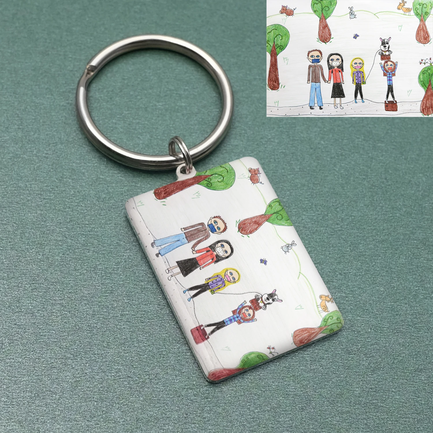 Llavero personalizado con dibujo y escritura a mano para niños, llavero con colgante de ilustraciones para niños, llavero con foto, regalo de Navidad para familia, mamá y papá - Imagen 2