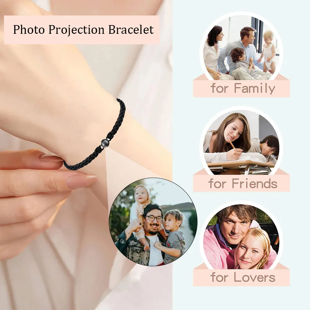 Pulsera de fotos personalizada con proyección de fotos, pulsera de proyección de fotos personalizada tejida a mano, pulsera de memoria, foto al por mayor - Imagen 3