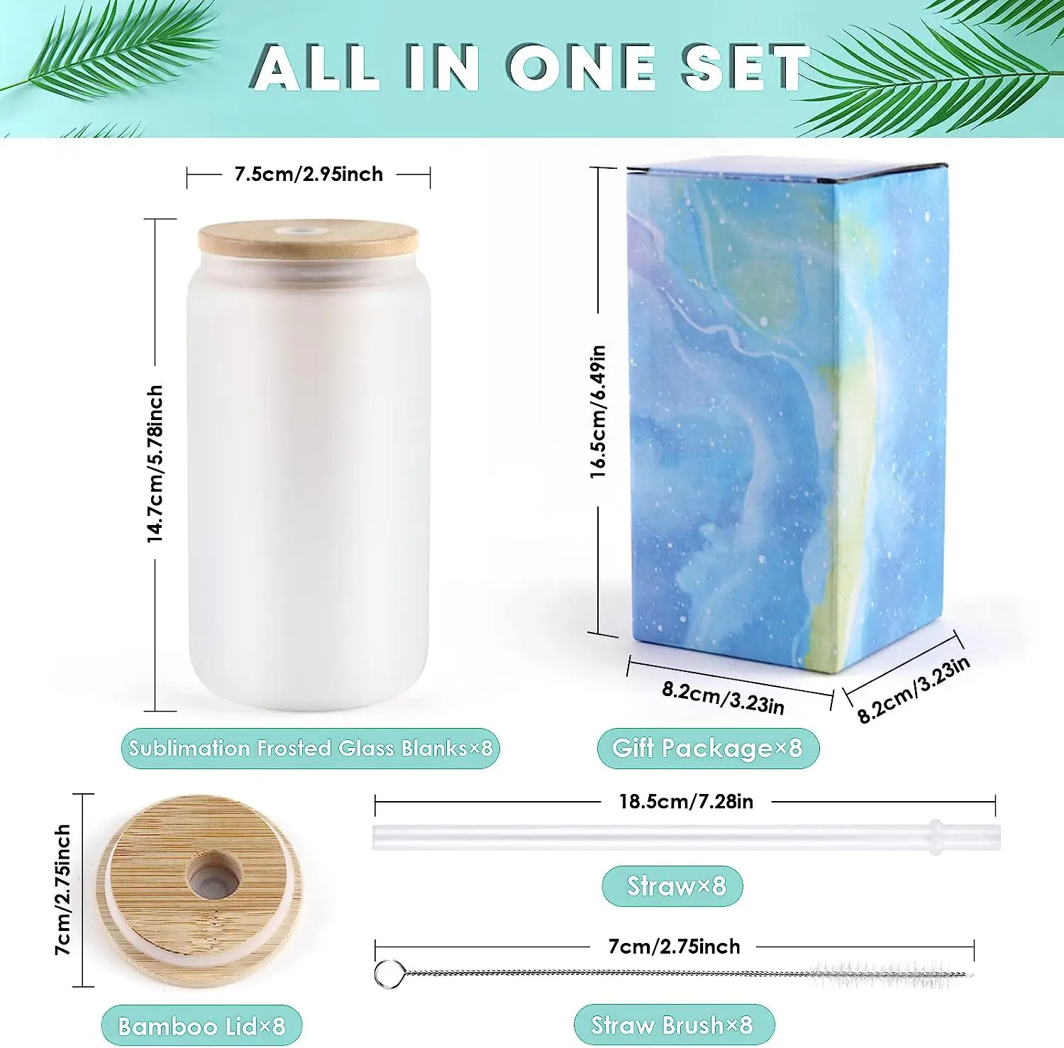 HTVRONT 8/4 Pack 16OZ Clear/Frosted Glass Sublimation Tumblers with Bamboo Lid Sublimate Tumbler Blanks DIY for Iced Coffee Cups - Imagen 13