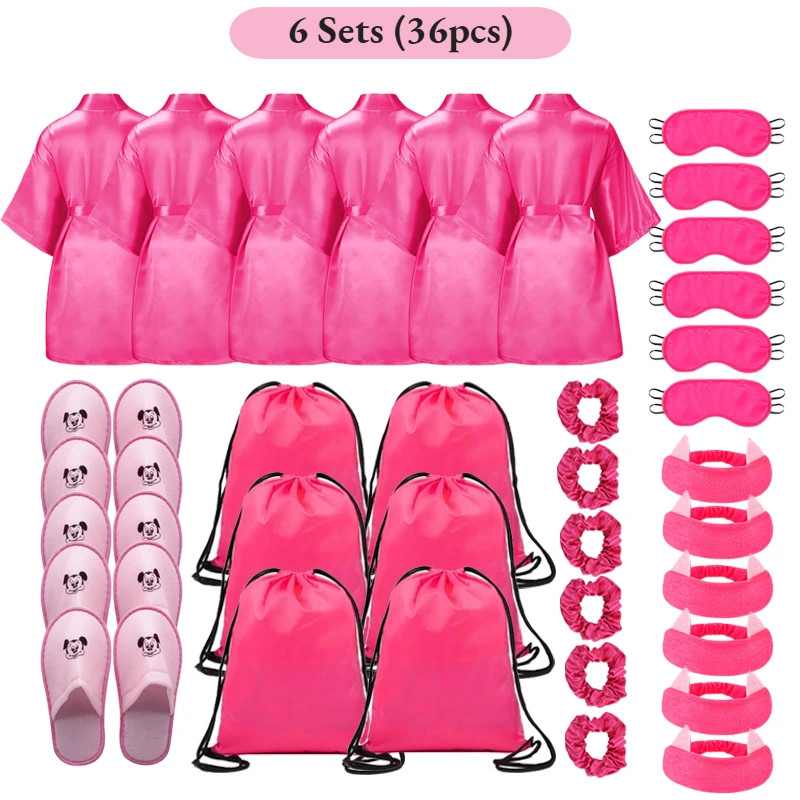 72/6pc Kids Satin Robes Spa Party for Girls DIY Slumber Kimono Robe Sleepover Party Favors with Gift Bags Slippers for Birthday - Imagen 14