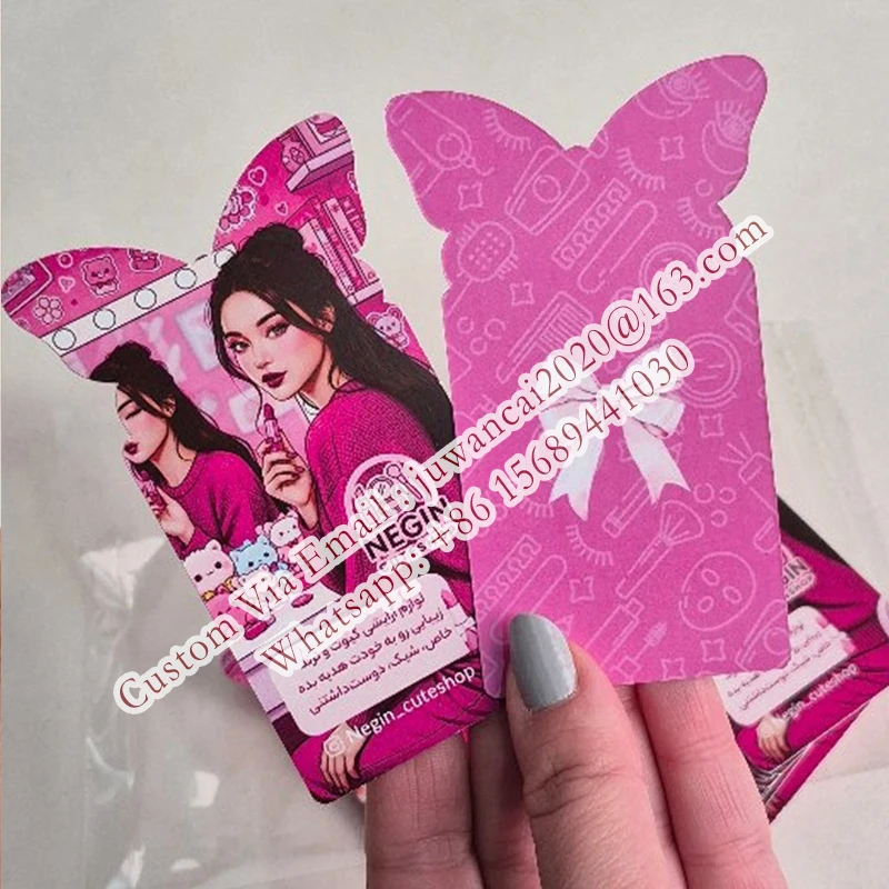 Tarjetas de visita personalizadas con corte especial para salón de belleza, tarjetas de fidelización con código QR, tarjetas de descuento, tarjetas promocionales, folletos con logotipo - Imagen 16