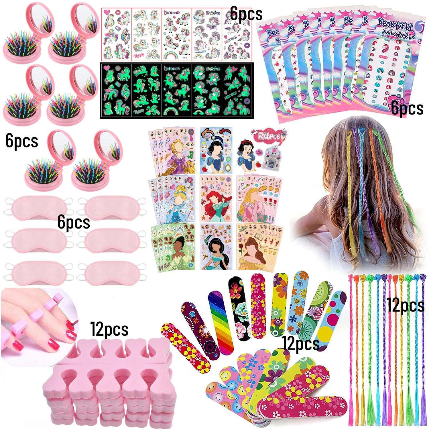 72/6pc Kids Satin Robes Spa Party for Girls DIY Slumber Kimono Robe Sleepover Party Favors with Gift Bags Slippers for Birthday - Imagen 15