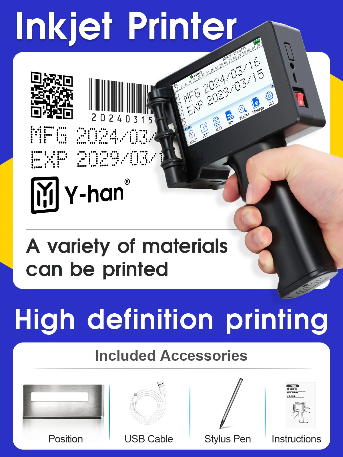 Impresora de inyección de tinta portátil Yhan de 12,7 mm sincriptar para fecha de caducidad Código de barras Código QR Números de lotes Impresión de logotipos de mejor valor - Imagen 2