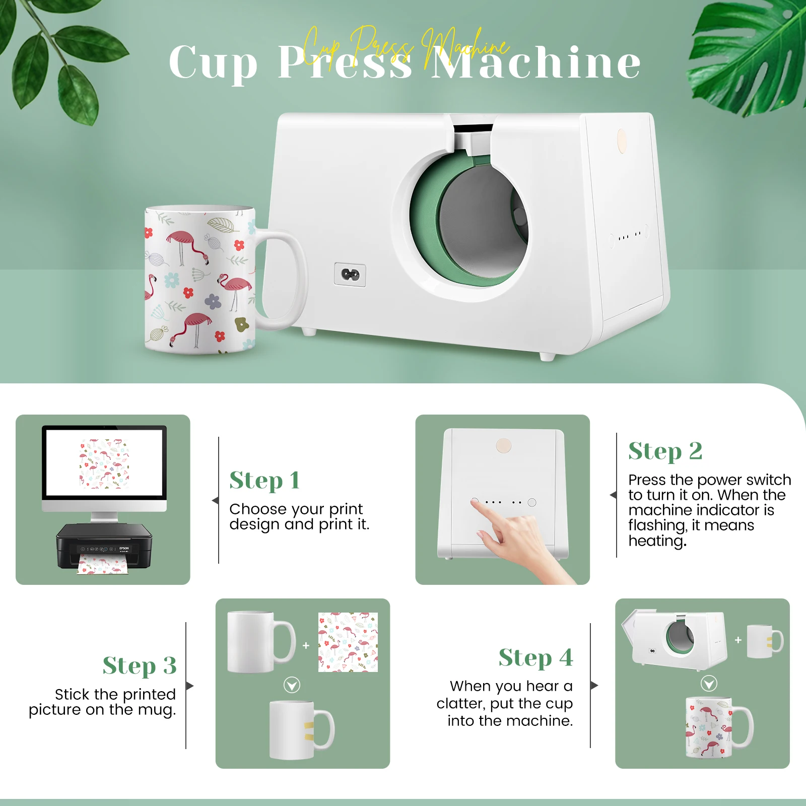 Máquina automática de prensado en caliente para tazas, prensador de tazas portátil por sublimación de transferencia de 10-11oz, botón de un solo toque como regalo para cumpleaños - Imagen 2