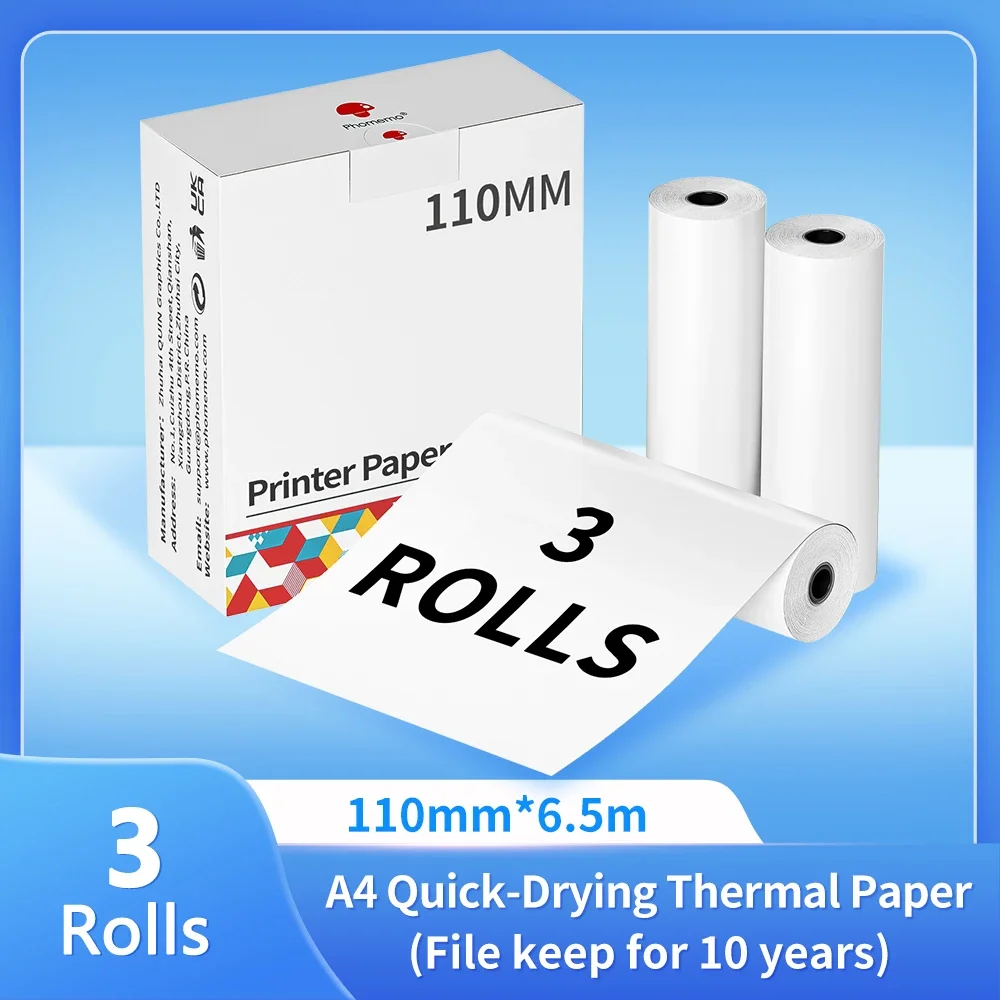 Phomemo-papel térmico para impresora, papel térmico continuo de secado rápido, tamaño de letra A4, M08F, M832, M834, M835, 50/80/110mm - Imagen 7