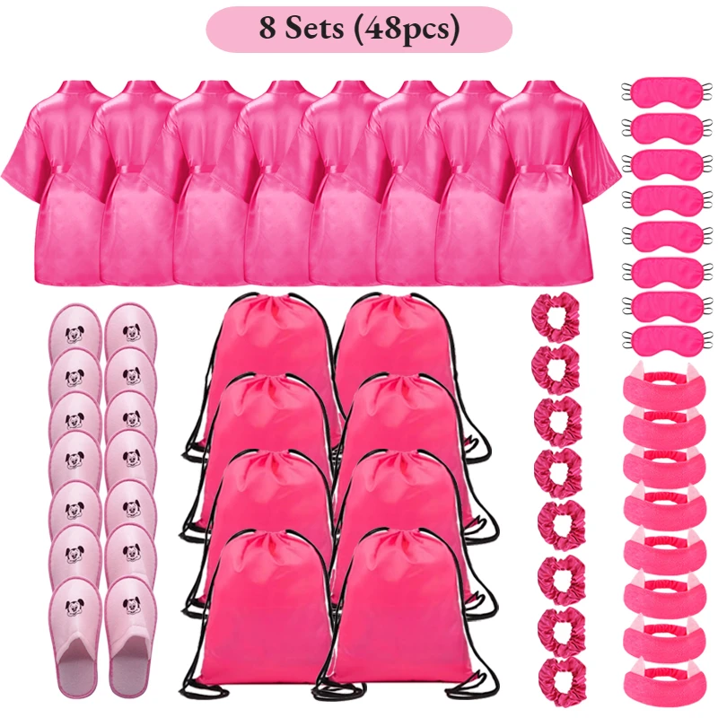 72/6pc Kids Satin Robes Spa Party for Girls DIY Slumber Kimono Robe Sleepover Party Favors with Gift Bags Slippers for Birthday - Imagen 9