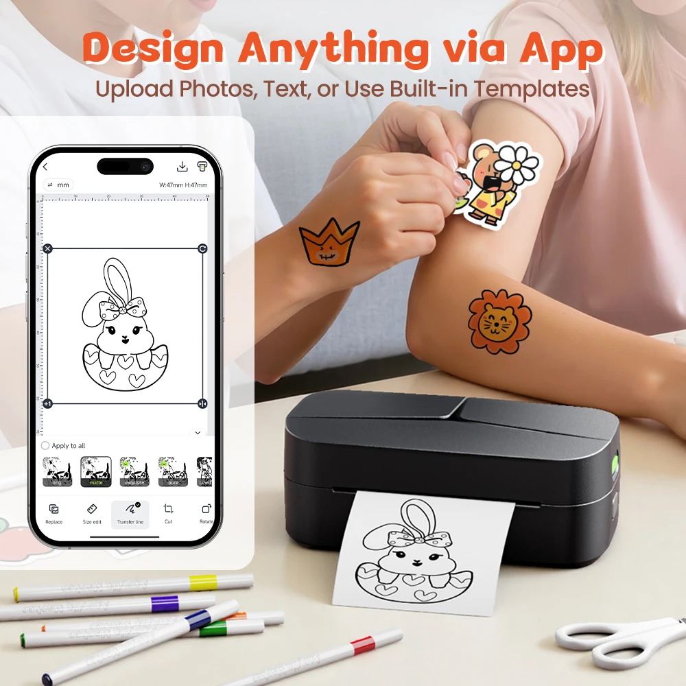 Phomemo TK32, Máquina de Tatuajes Temporales, Impresora Térmica Bluetooth, Kit de Tatuajes Personalizados con Marcadores y Papel para Niños y Adultos - Imagen 3
