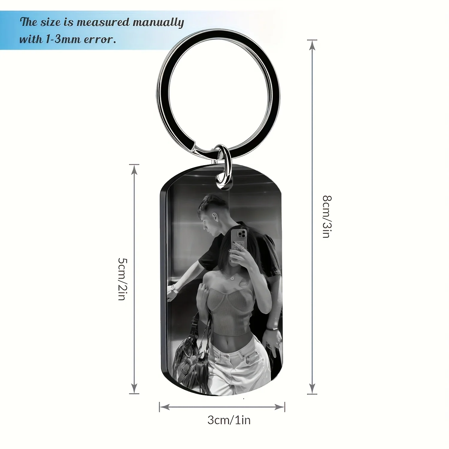 Llavero personalizado con foto y texto grabado láser – Acero inoxidable negro - Imagen 7