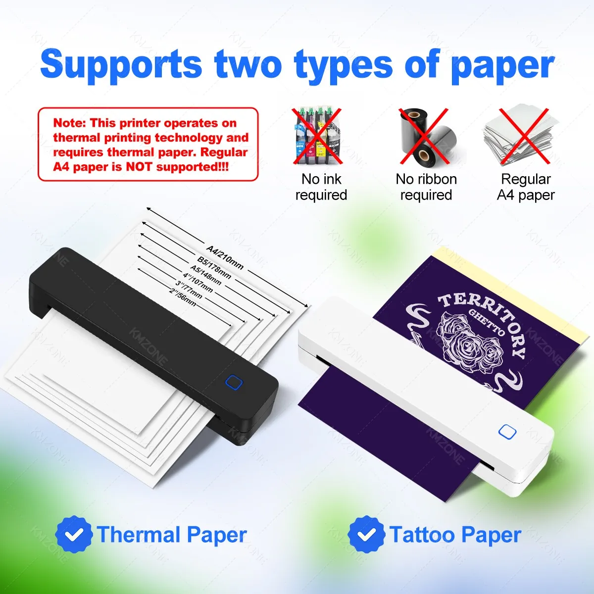 Impresora térmica Bluetooth A4 compatible con tamaños 2 “/3”/4"/A4 Dispositivo de impresión inalámbrico portátil Ideal para viajes Papel térmico A4 - Imagen 5