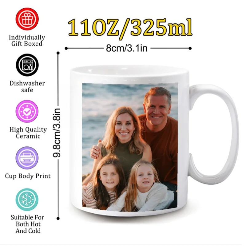 1 customized mug with customizable images and text, perfect for Valentine's Day gift, mother, and the best personalized gift - Imagen 2