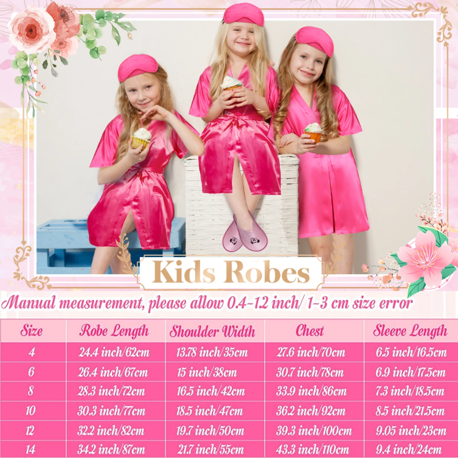 72/6pc Kids Satin Robes Spa Party for Girls DIY Slumber Kimono Robe Sleepover Party Favors with Gift Bags Slippers for Birthday - Imagen 5