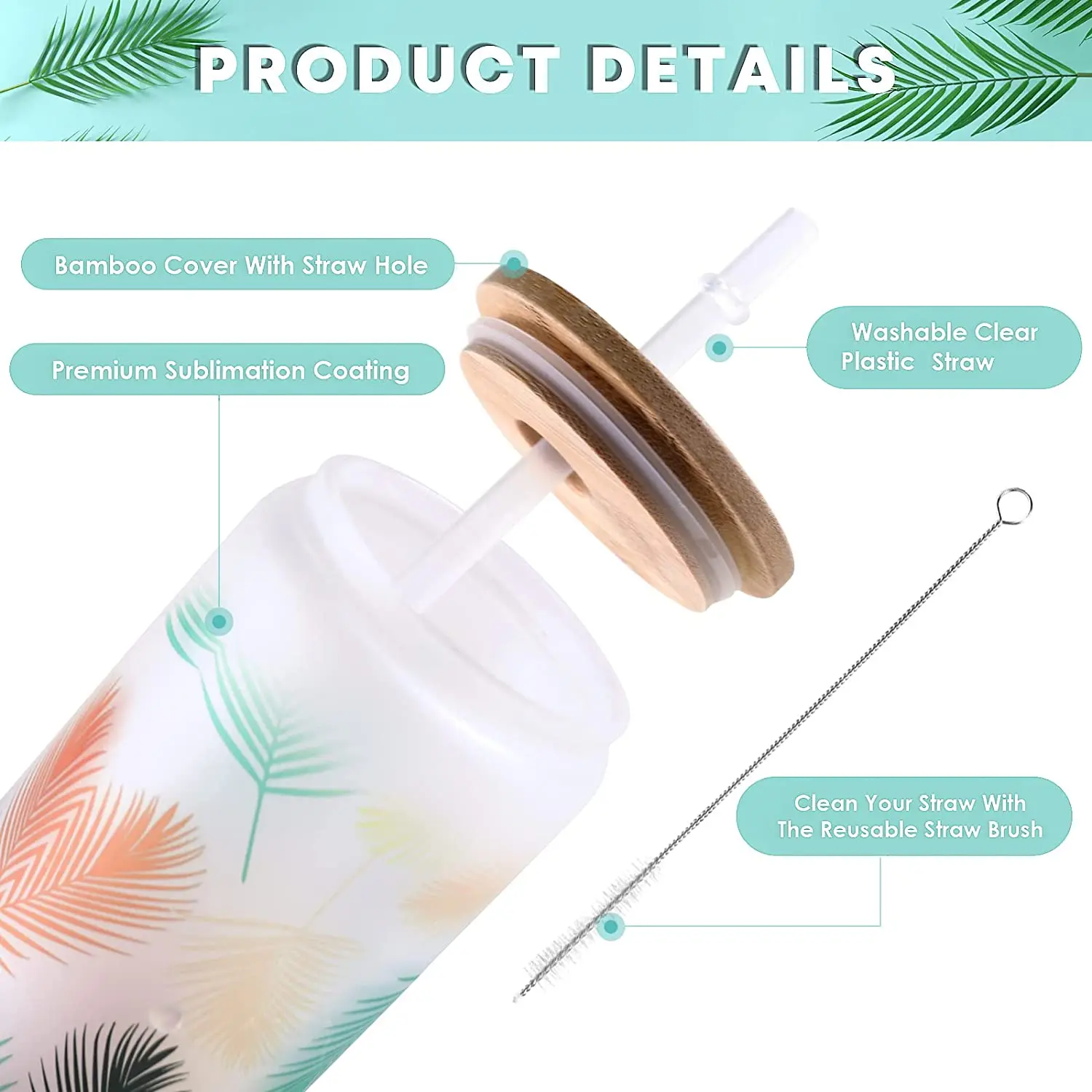 HTVRONT 8/4 Pack 16OZ Clear/Frosted Glass Sublimation Tumblers with Bamboo Lid Sublimate Tumbler Blanks DIY for Iced Coffee Cups - Imagen 15