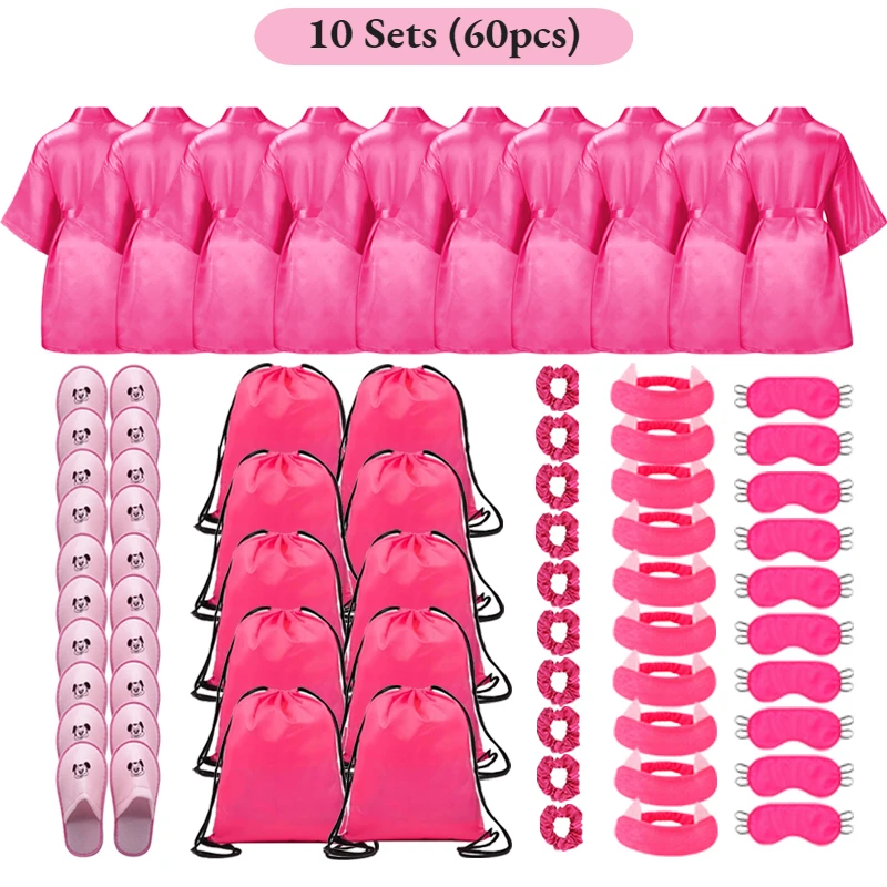 72/6pc Kids Satin Robes Spa Party for Girls DIY Slumber Kimono Robe Sleepover Party Favors with Gift Bags Slippers for Birthday - Imagen 12