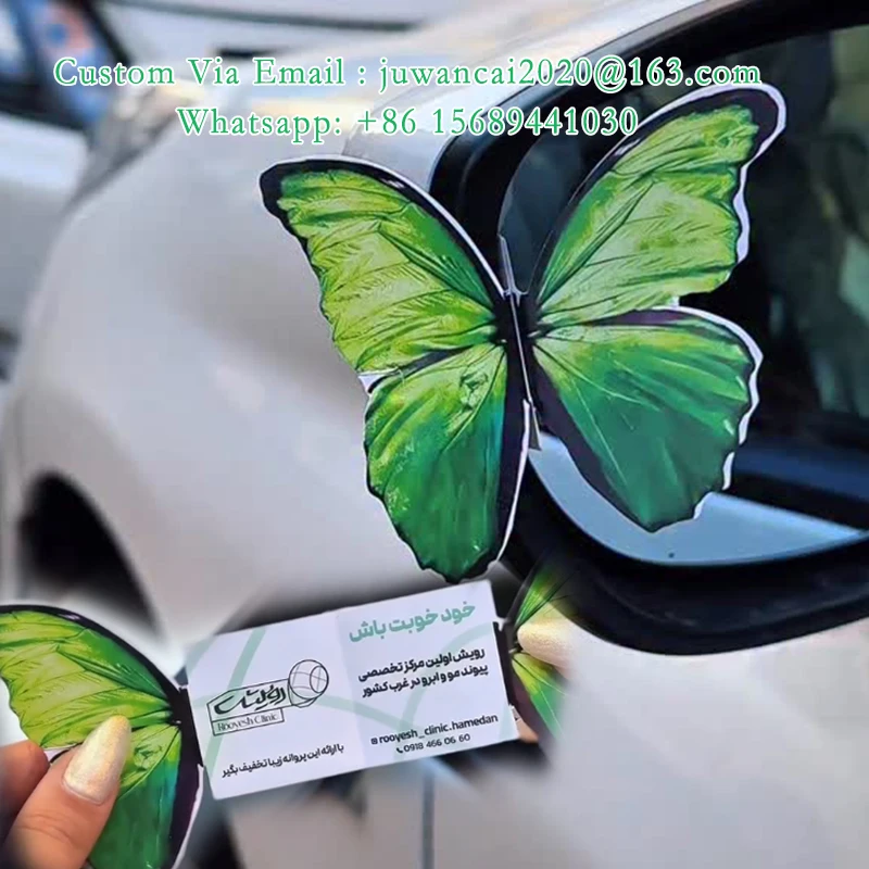 Tarjetas de presentación personalizadas con forma de mariposa, folletos creativos, diseño gratuito, impresión de folletos plegables con efecto espejo, estrategia publicitaria para pequeñas empresas - Imagen 2